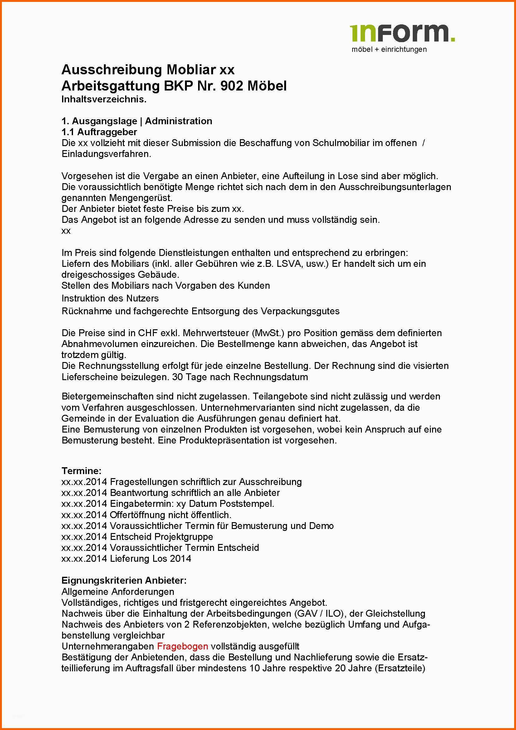 Großartig 15 Angebot Ausschreibung Beispiel