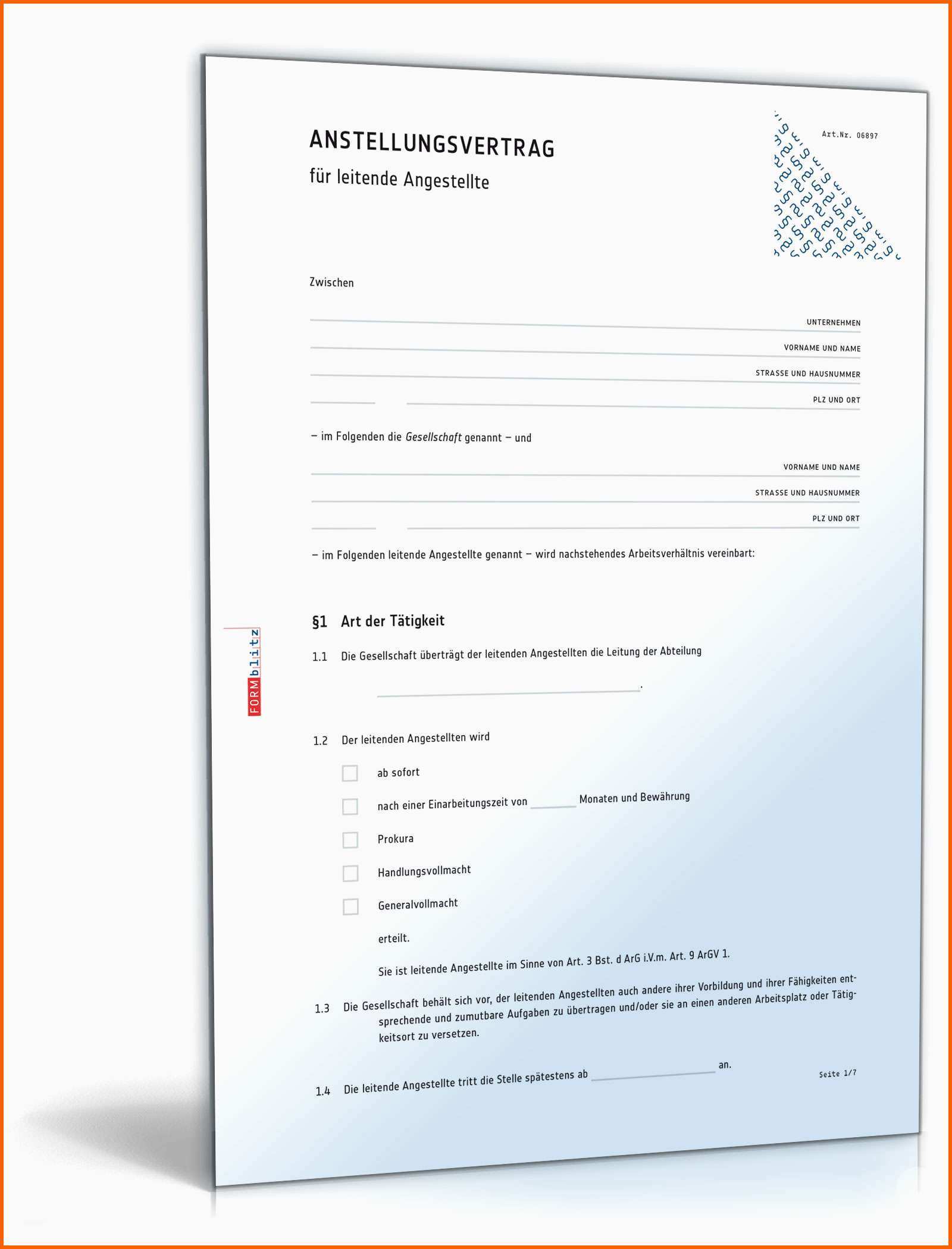 Großartig Anstellungsvertrag Für Leitende Angestellte Muster