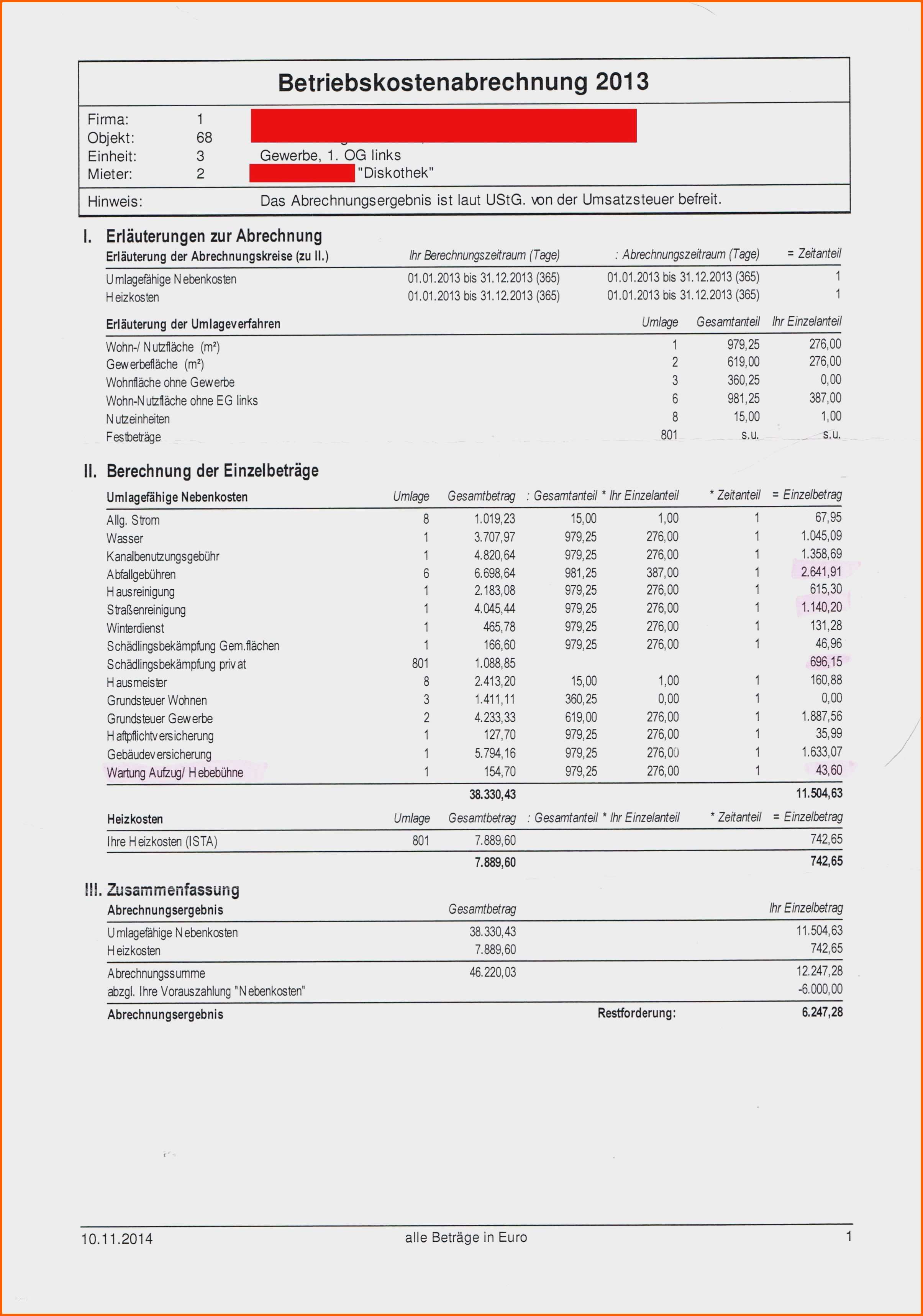 Großartig Betriebskostenabrechnung Pro Unter Excel Vorlage Zum