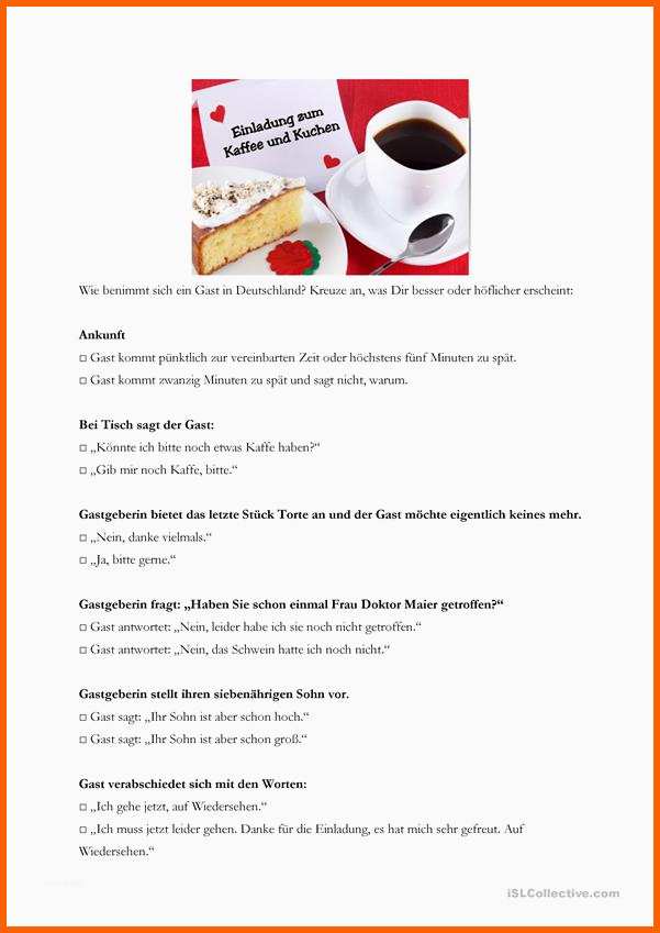 Großartig Einladung Zu Kaffee Und Kuchen Arbeitsblatt Kostenlose