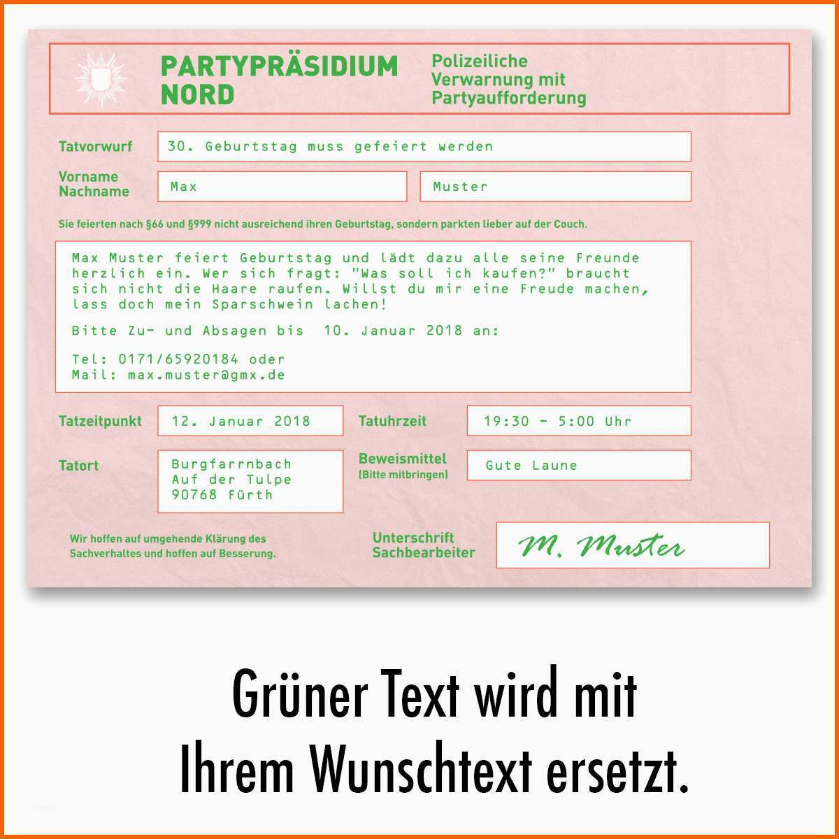Großartig Einladungskarten Zum Geburtstag Als Strafzettel Auto
