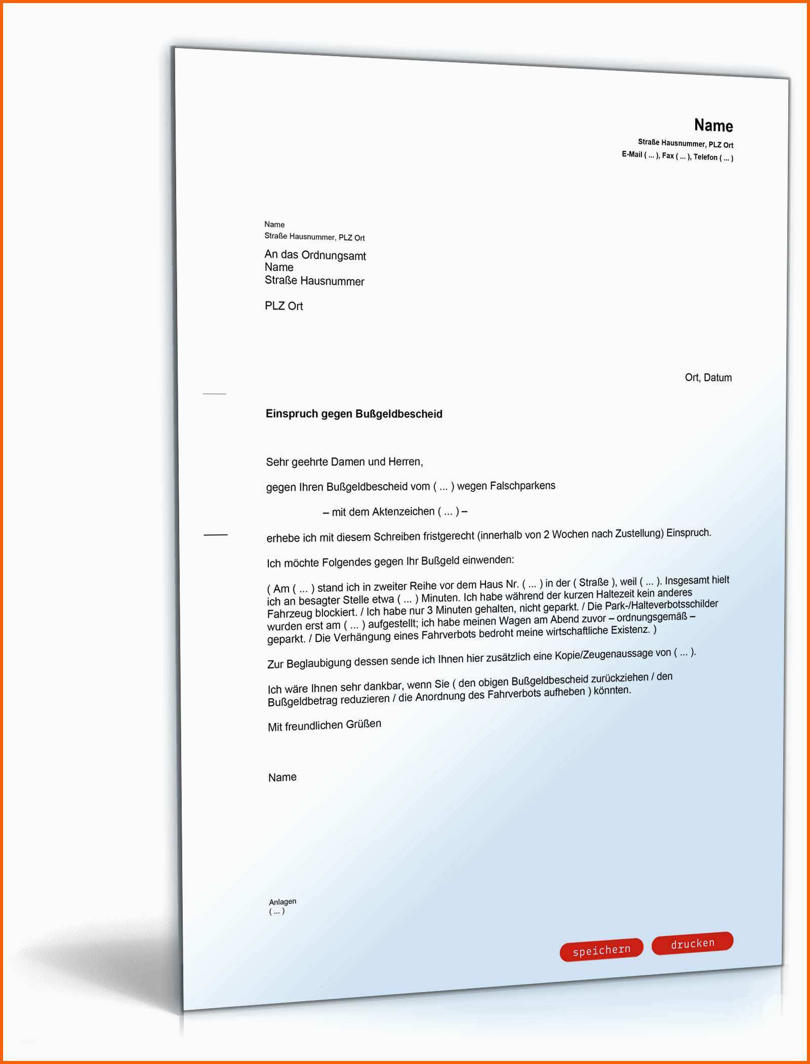 Großartig Einspruch Bußgeldbescheid Widerrechtliches Parken