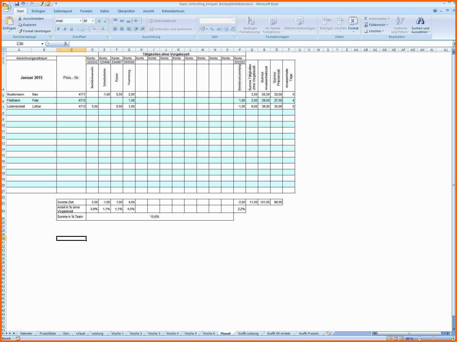 Großartig Excel Vorlage Team Controlling
