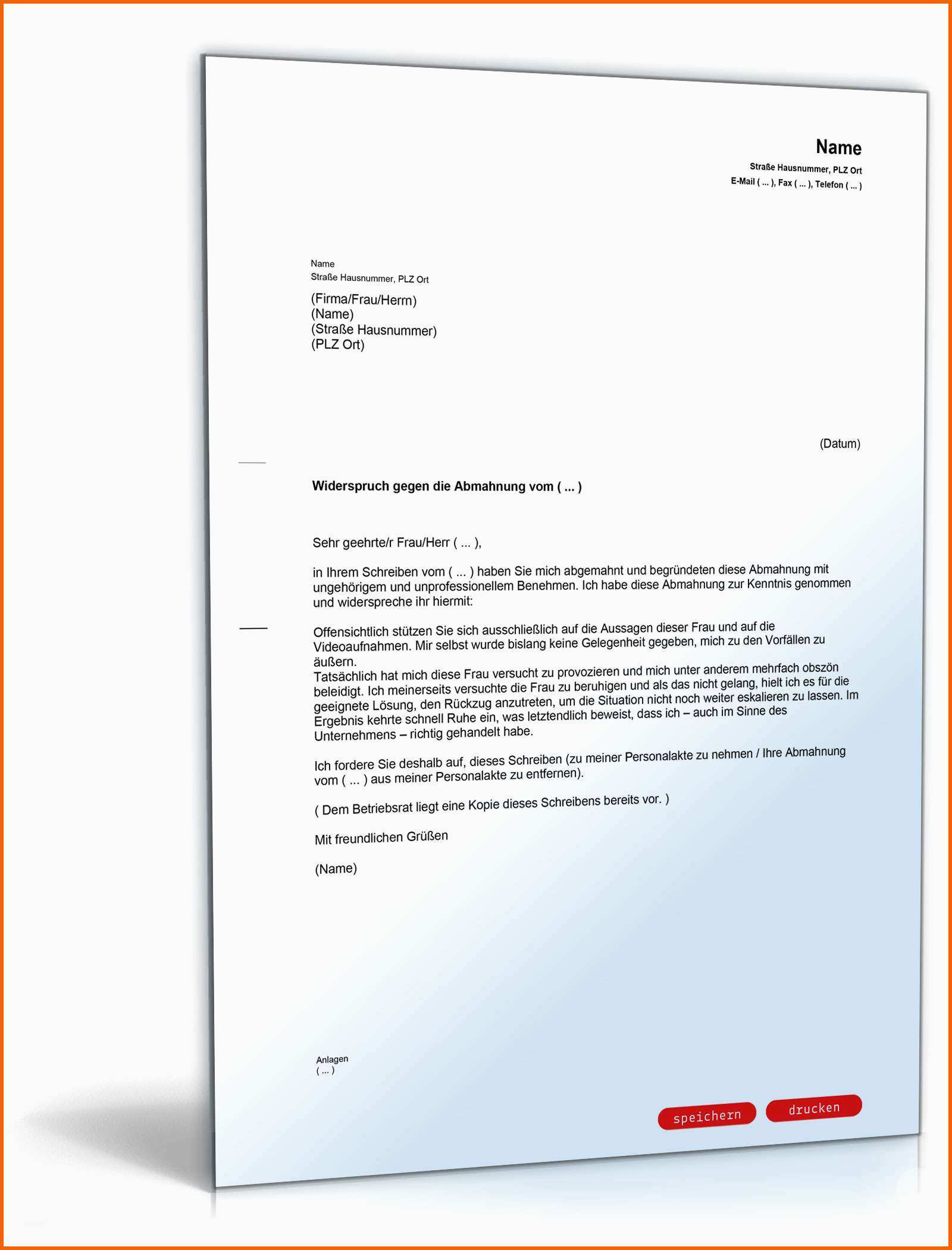 Großartig Gegendarstellung Abmahnung Ungehöriges Benehmen