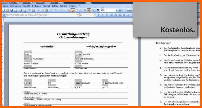 gratis vorlage kfz vermittlungsvertrag gebrauchtwagen word