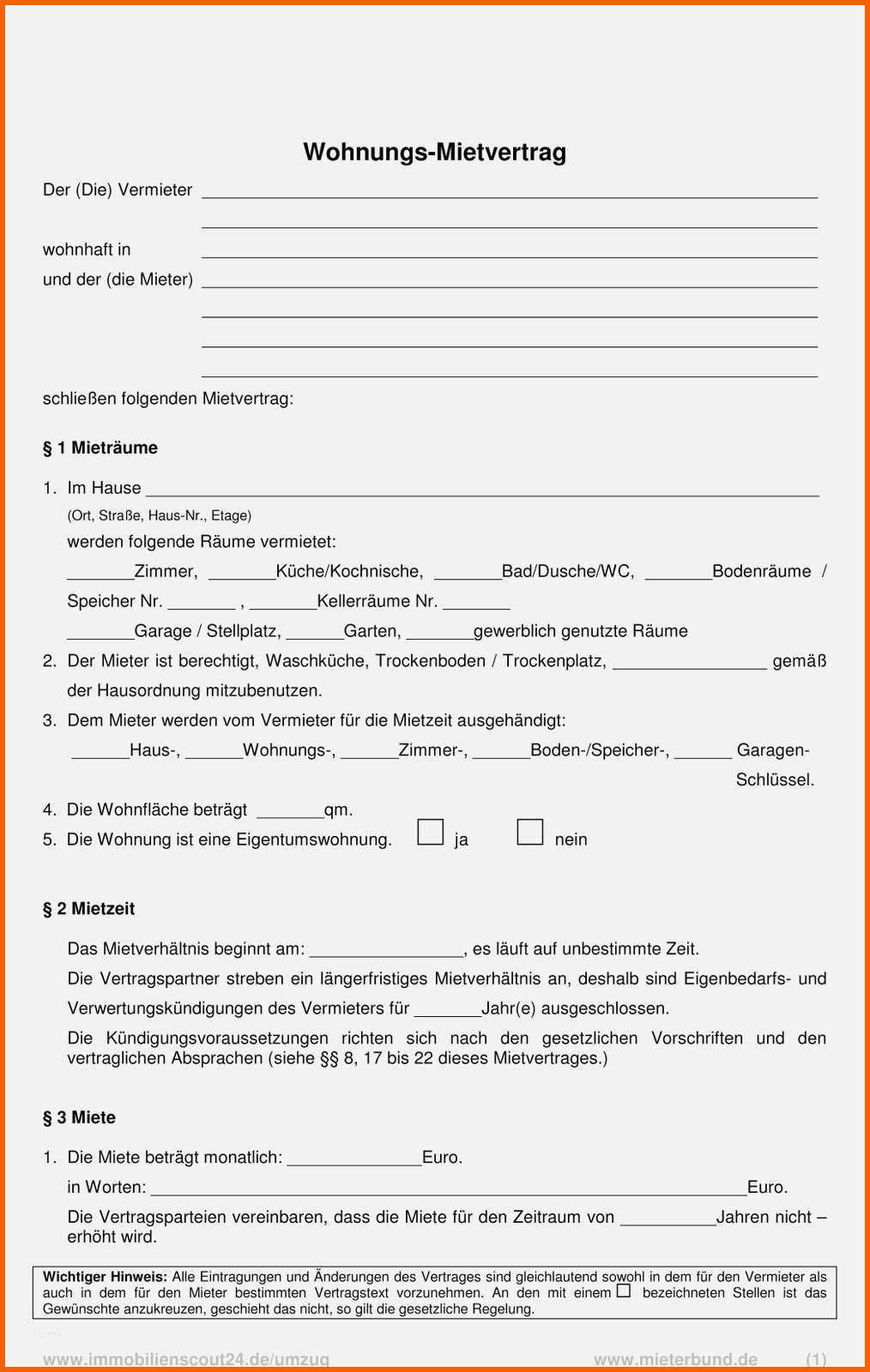 Großartig Individualvereinbarung Mietvertrag Vorlage Lieblich