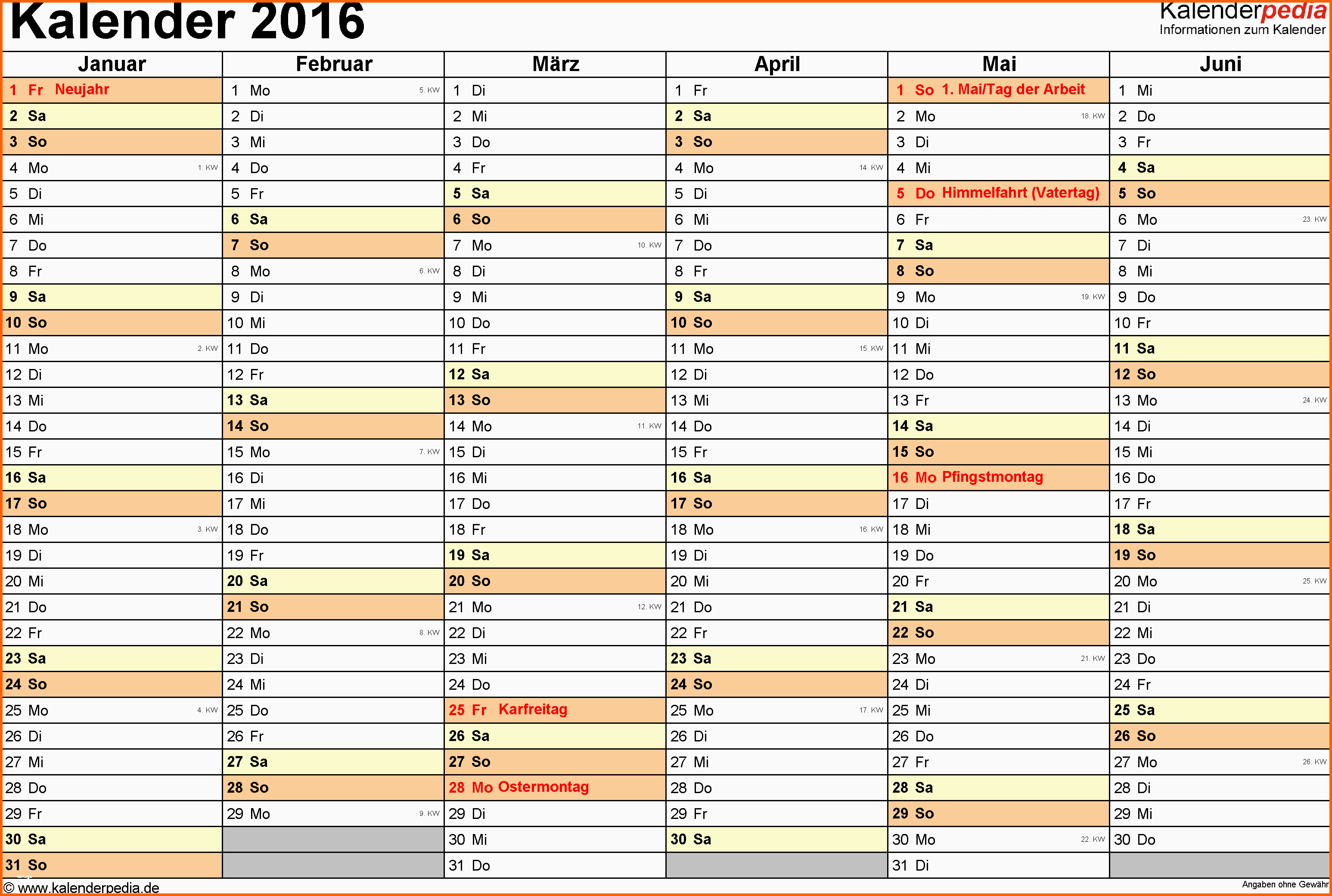 Großartig Kalender 2016 In Excel Zum Ausdrucken 16 Vorlagen