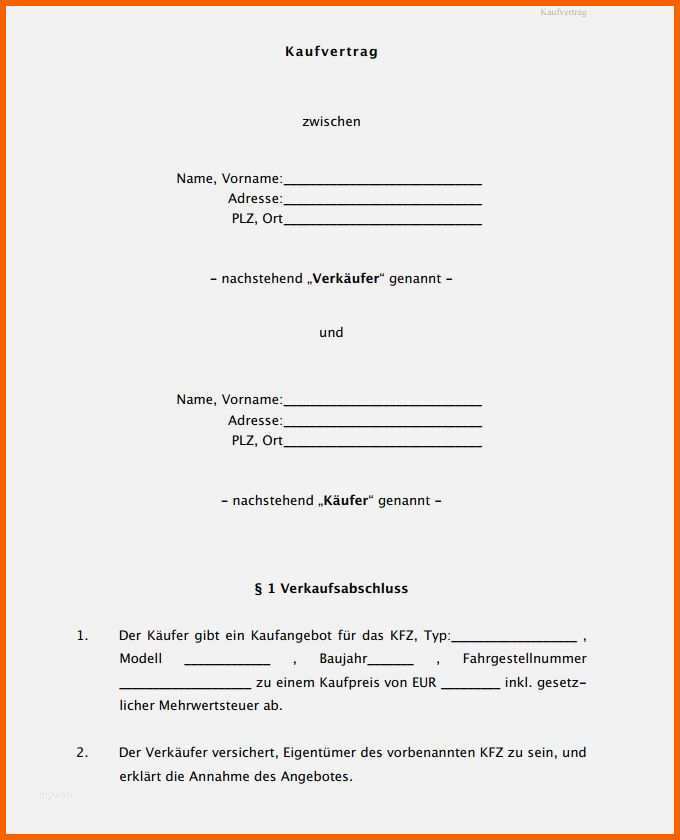Großartig Kaufvertrag Auto Vorlage