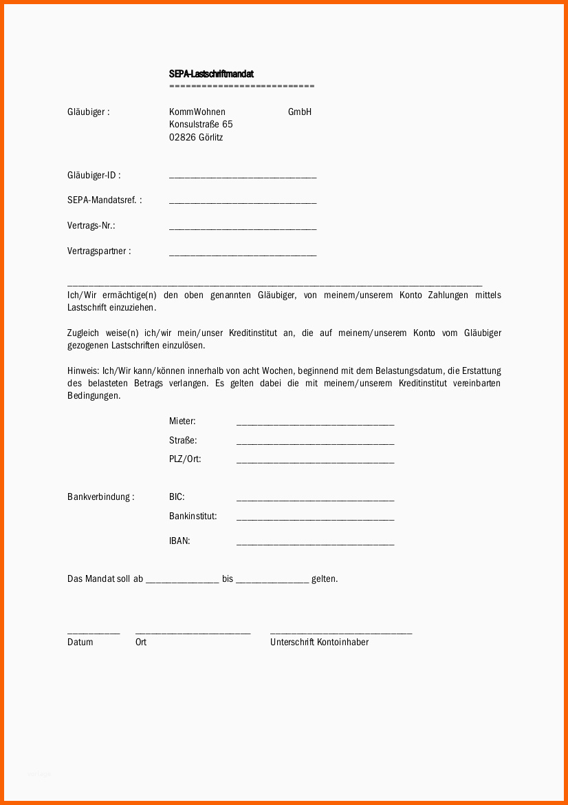 Großartig Kommwohnen Sepa Lastschriftmandat