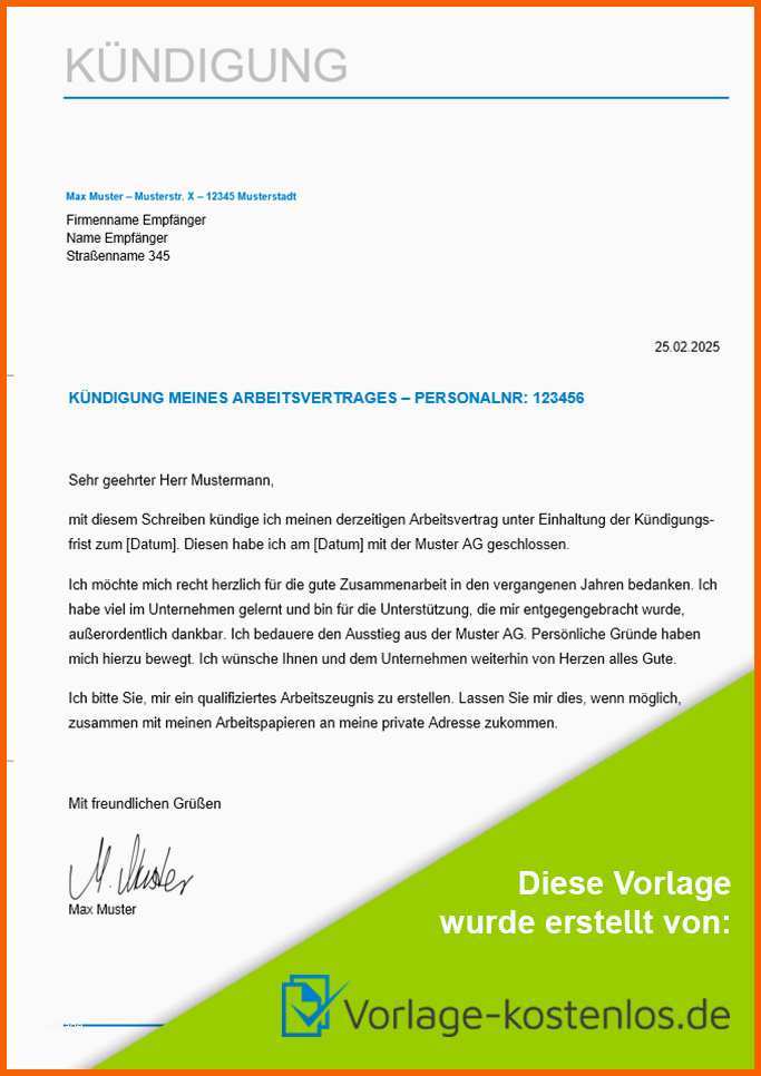 Großartig Kündigung Arbeitnehmer Kostenlose Muster Vorlage Zum Download