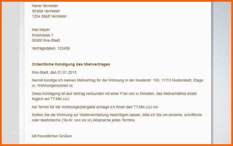 Großartig Kündigung Mietvertrag Musterbrief
