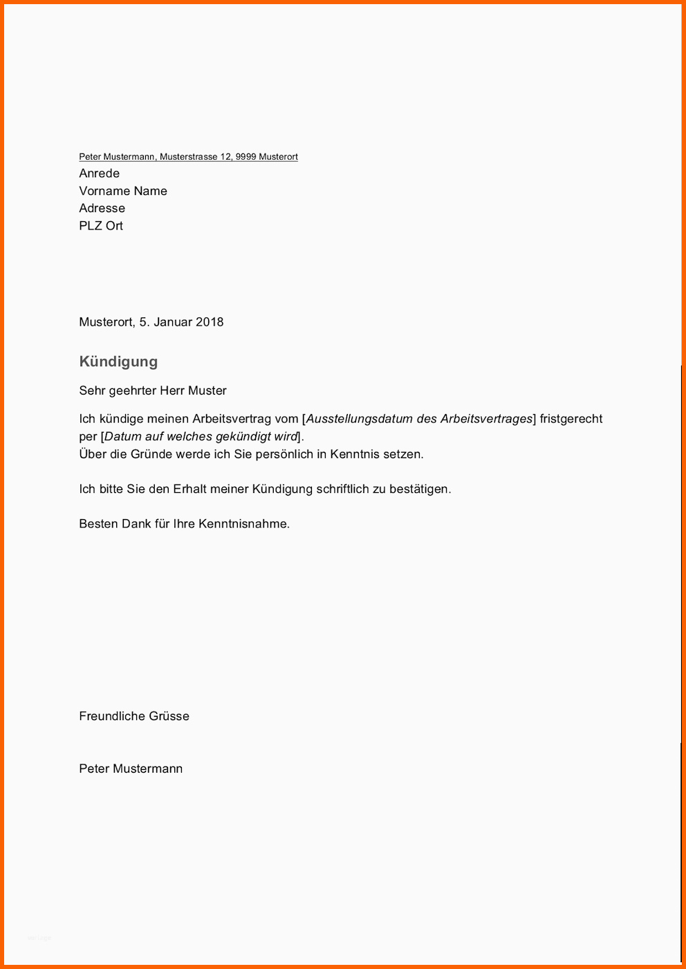 Großartig Kündigungsschreiben Arbeitnehmer