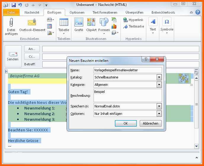 Großartig Outlook Schnellbausteine Erstellen Und Sichern – Kostenlos
