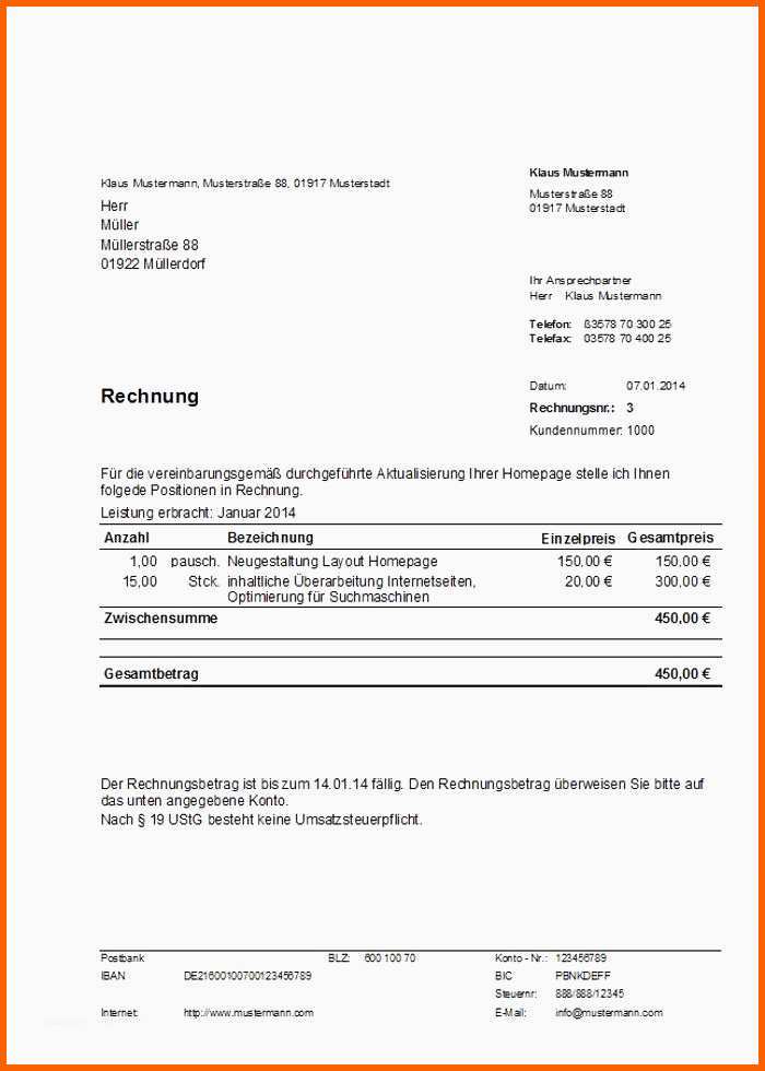 rechnung stellen vorlage wunderbare finanzamt kleinunternehmer formular