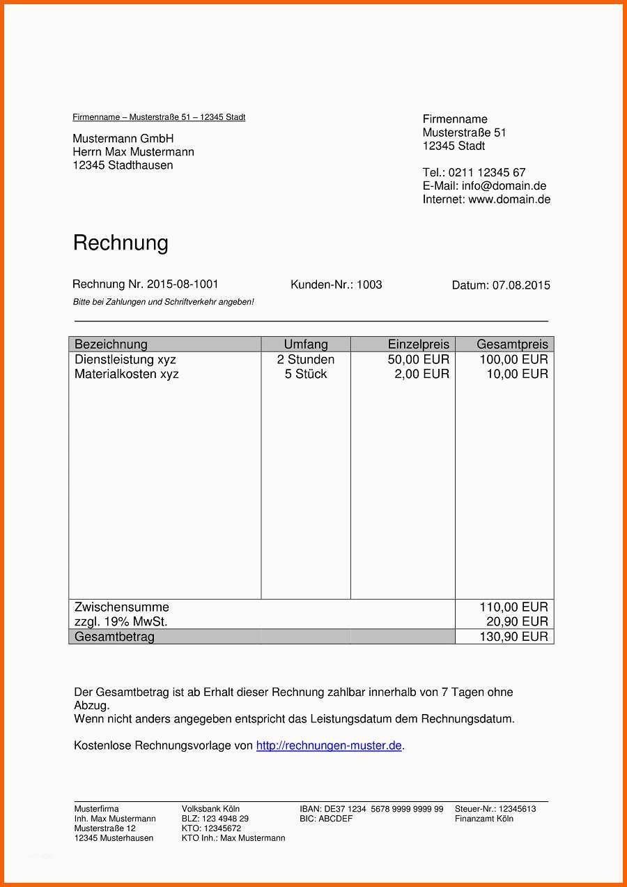 Großartig Rechnungsmuster Kostenlos Rechnung Muster Für Jeden Zweck