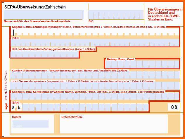 SEPA ueberweisung Formular Vorlage PDF