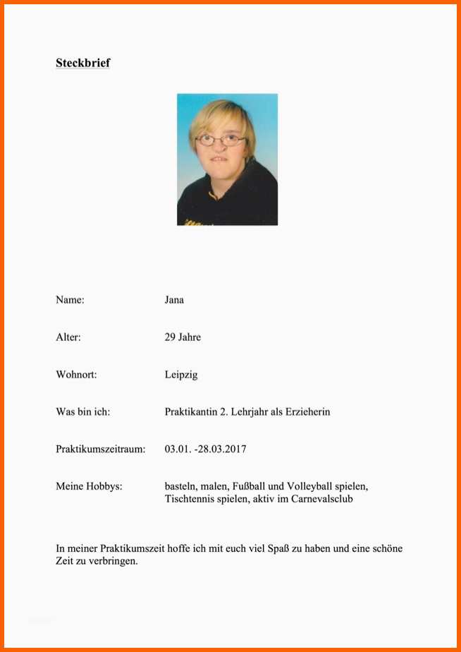 Gro artig Steckbrief Erzieherin Kindergarten Vorlage Design Kostenlos 