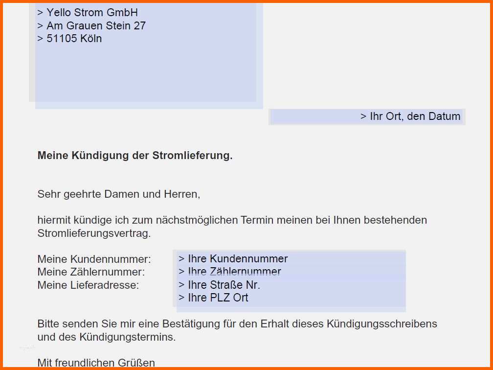 Großartig Stromanbieter Kündigen Vorlage Pdf Erstaunlich Yello Strom