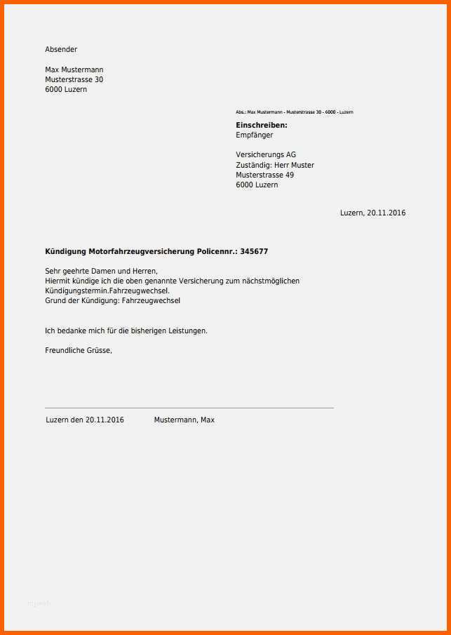Großartig Versicherung Kündigen Vorlage Word Wunderbar Kündigung Für