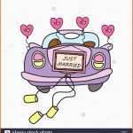 Großartig Wedding Car Just Married Doodle Hand Drawn Vector