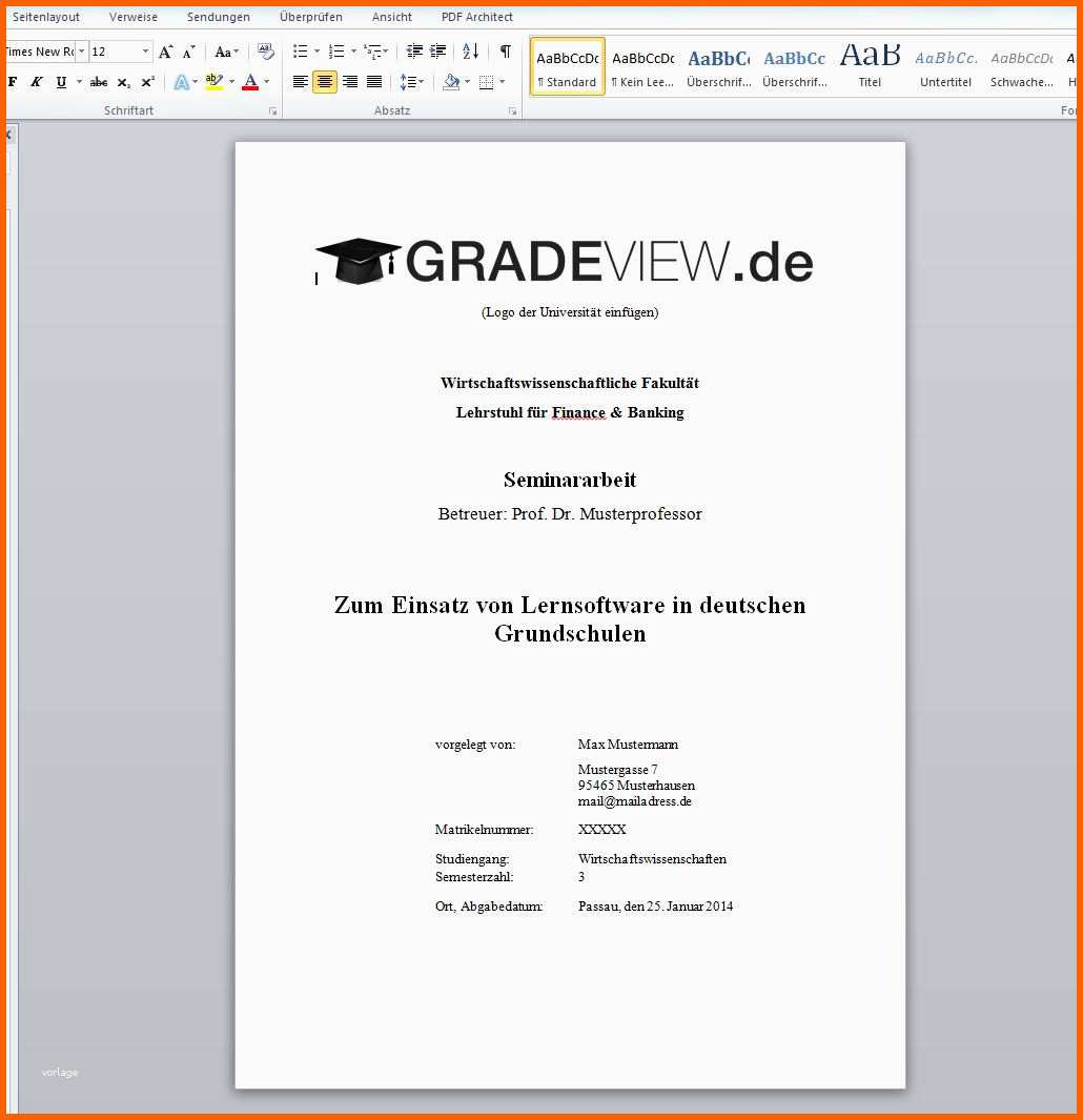 Großartig Word Bachelorarbeit Vorlage – Wordde