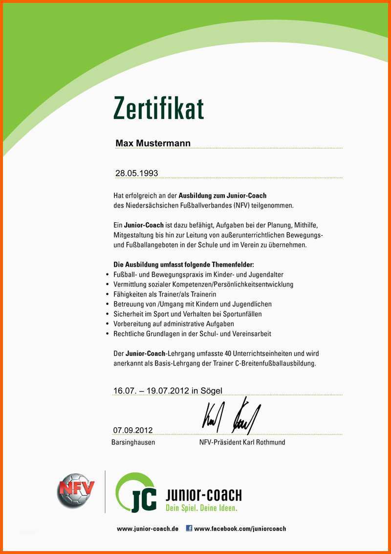 Großartig Zertifikate Für sommer Junior Coaches Junior Coach