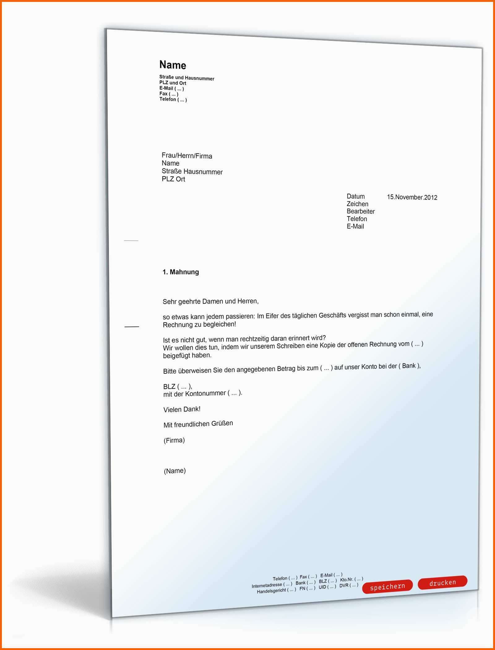 Größte 1 Mahnung Zahlungserinnerung Freundlich Muster