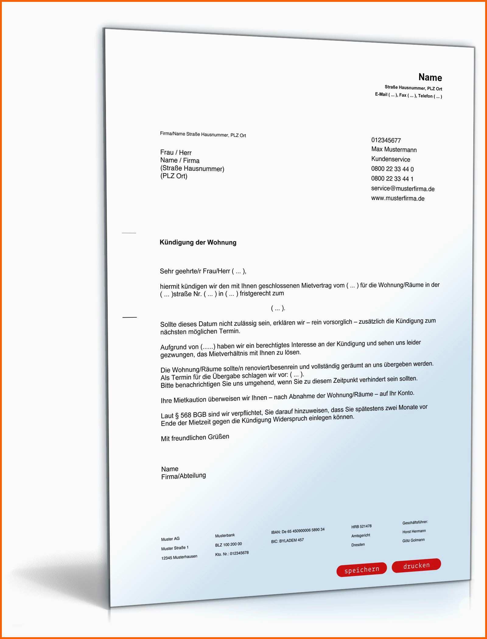 Größte 20 Vorlage Kündigung Mietwohnung