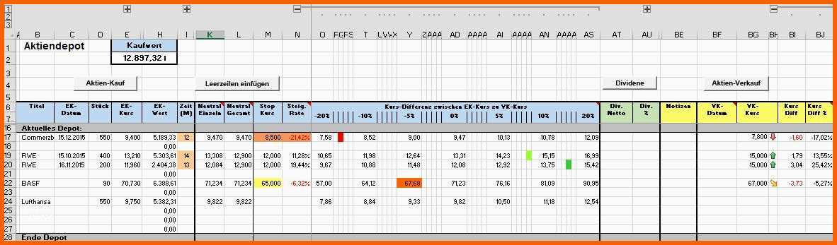 Größte Aktiendepot In Excel Verwalten