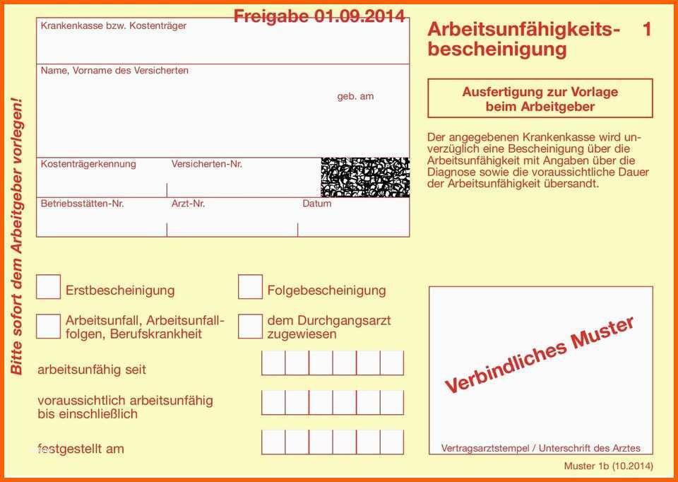 Größte Arbeitsunfähigkeitsbescheinigung Verbindliches Muster - Kostenlos Vorlagen