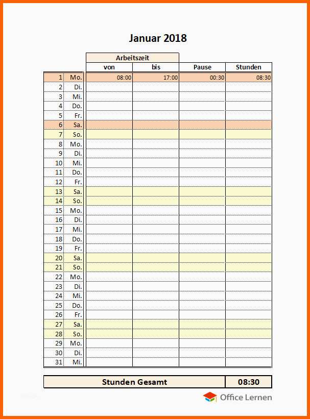 Größte Arbeitszeiterfassung Excel 2017 Kostenlos Idee