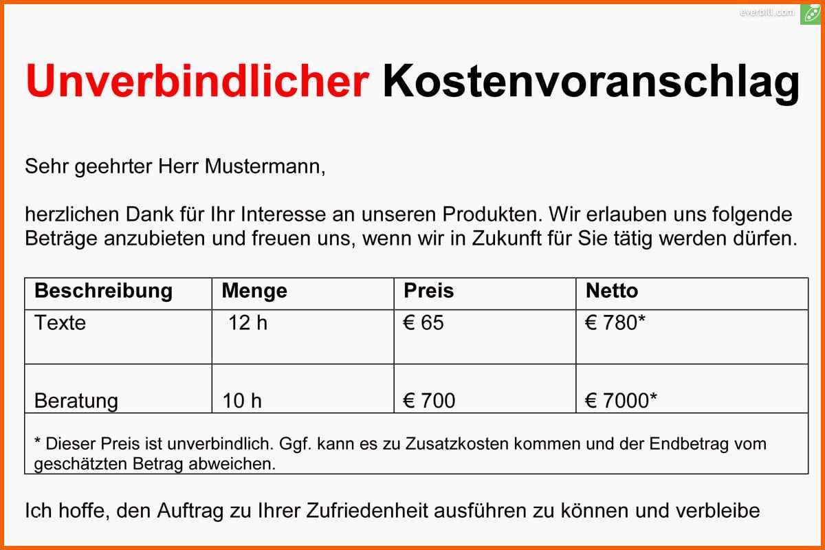 Größte Der Kostenvoranschlag Das Gilt Es Zu Beachten Everbill