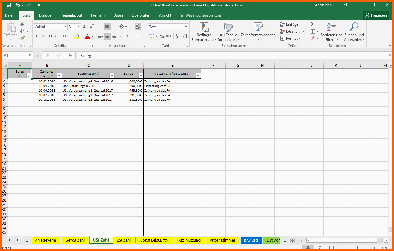 Größte Excel Vorlage Einnahmenüberschussrechnung EÜr Pierre