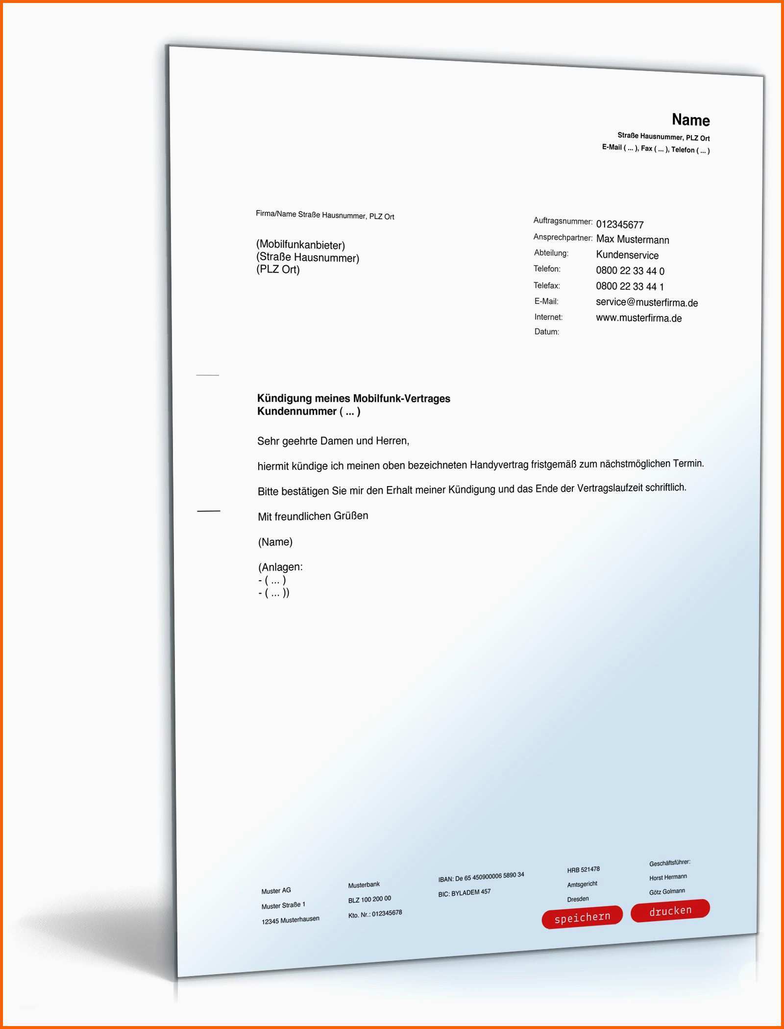 Größte Handyvertrag Kündigung Vorlage Zum Drucken