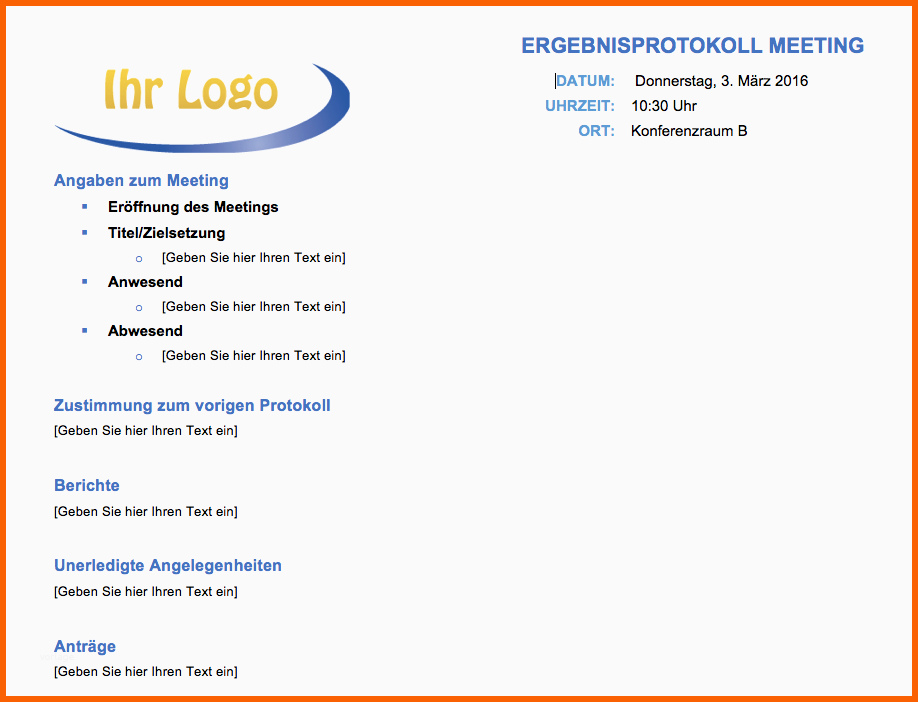 Größte Kostenlose Protokollvorlagen Für Microsoft Word
