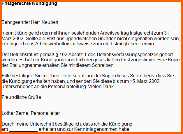 Größte Kündigung Arbeitsvertrag Fristgerecht Fice Lernen