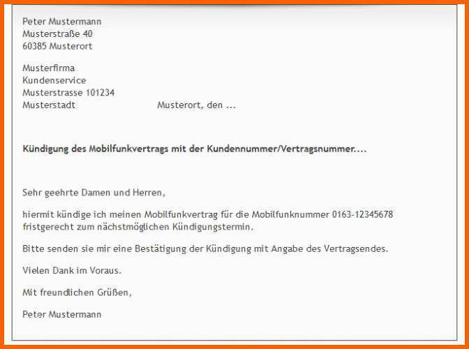 Größte Kündigung Handyvertrag Vorlage Download