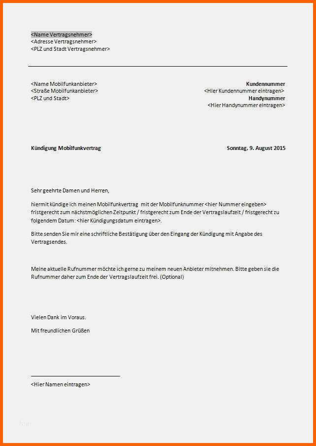 Größte Kündigungsschreiben Vorlage Handyvertrag Gut Kündigung O2