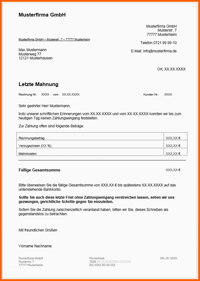 Größte Mahnung Schreiben
