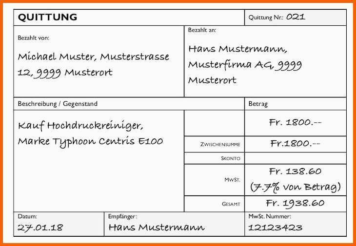 Größte Quittungsvorlage Barzahlung Kostenlos Herunterladen
