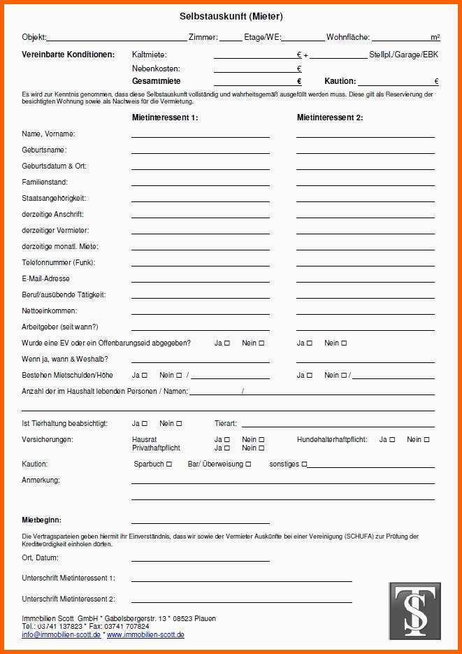 Größte Selbstauskunft Vorlage Bank Papacfo