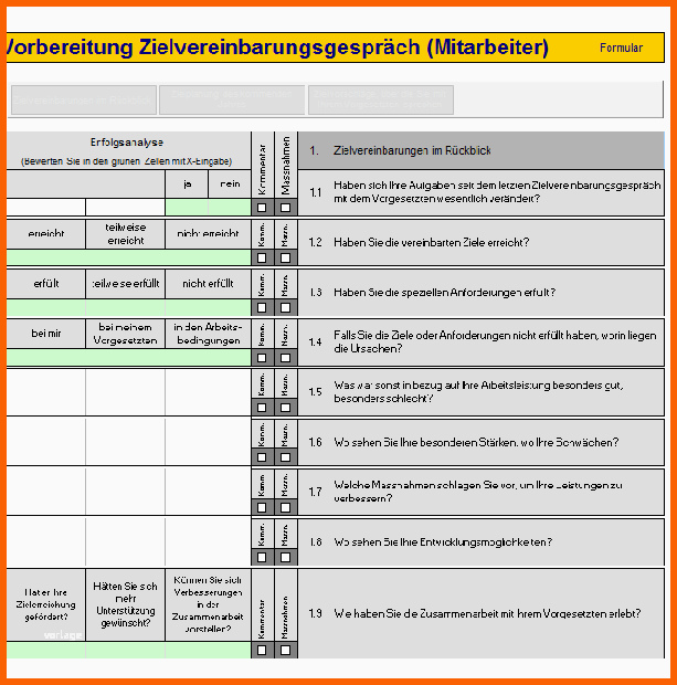 vorlage zielvereinbarung und zielauswertung