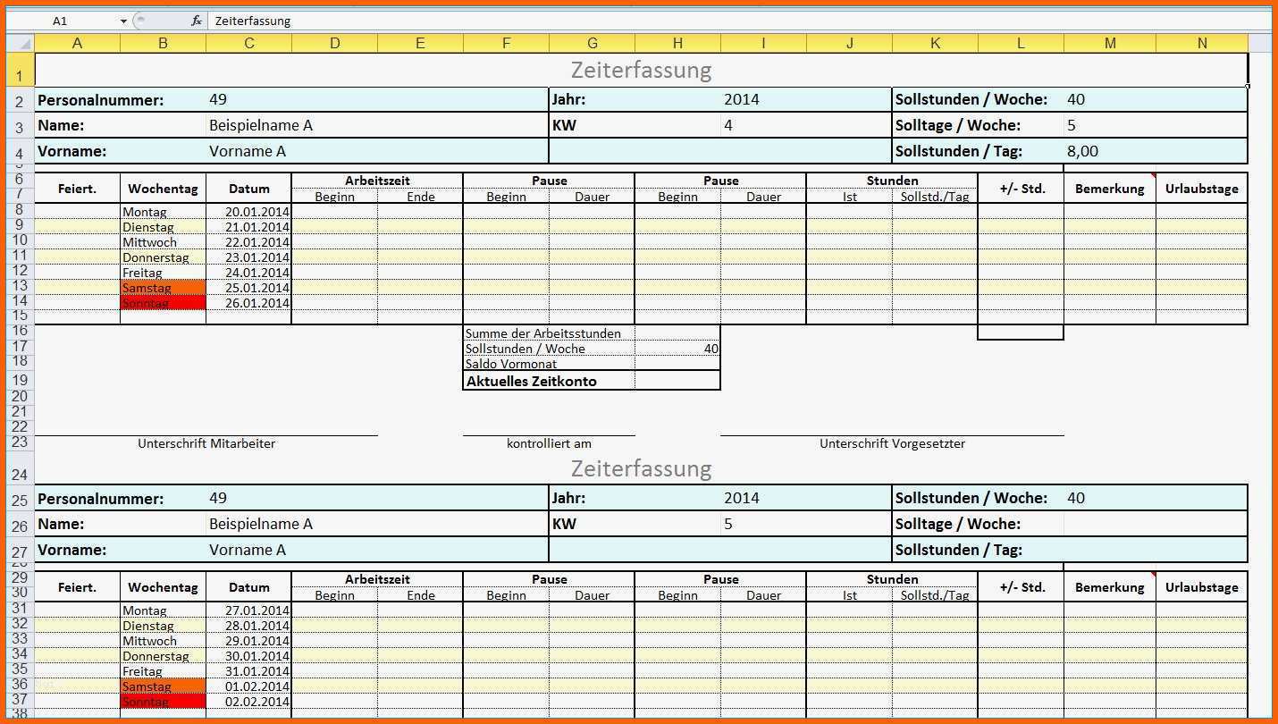 Hervorragen 13 Arbeitszeit Excel Vorlage