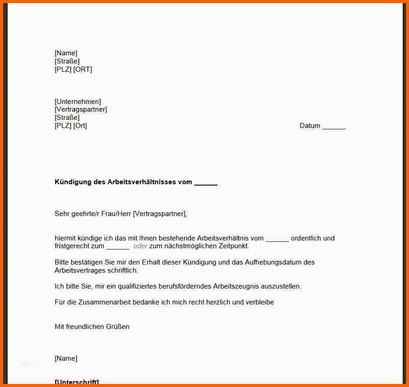 Hervorragen 15 Vorlage R Ndigung Arbeitsvertrag