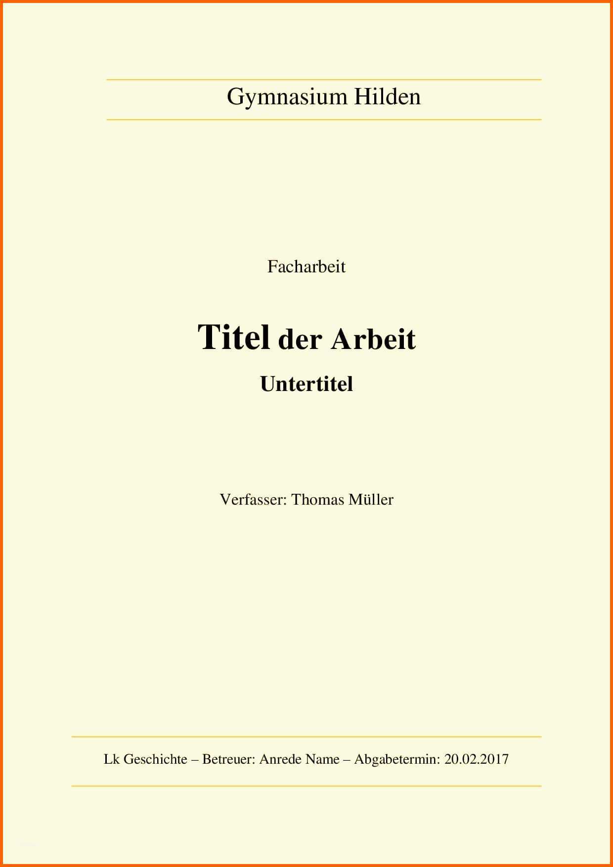 Hervorragen 20 Deckblatt Hausarbeit Vorlage Word