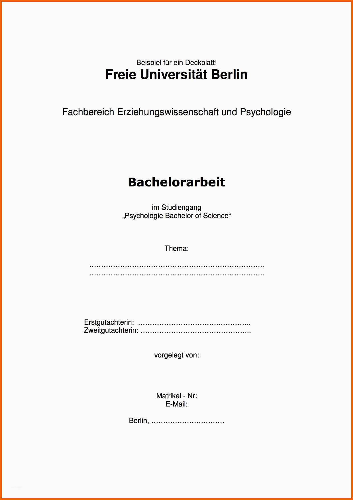 Hervorragen 20 Facharbeit Deckblatt Vorlage Word
