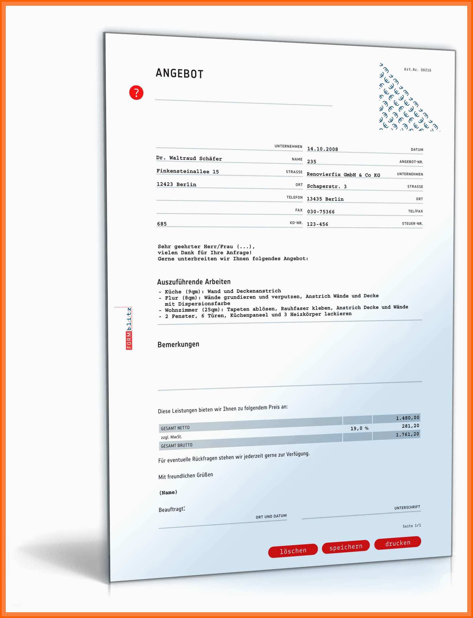 Hervorragen 7 Angebot Malerarbeiten Vorlage