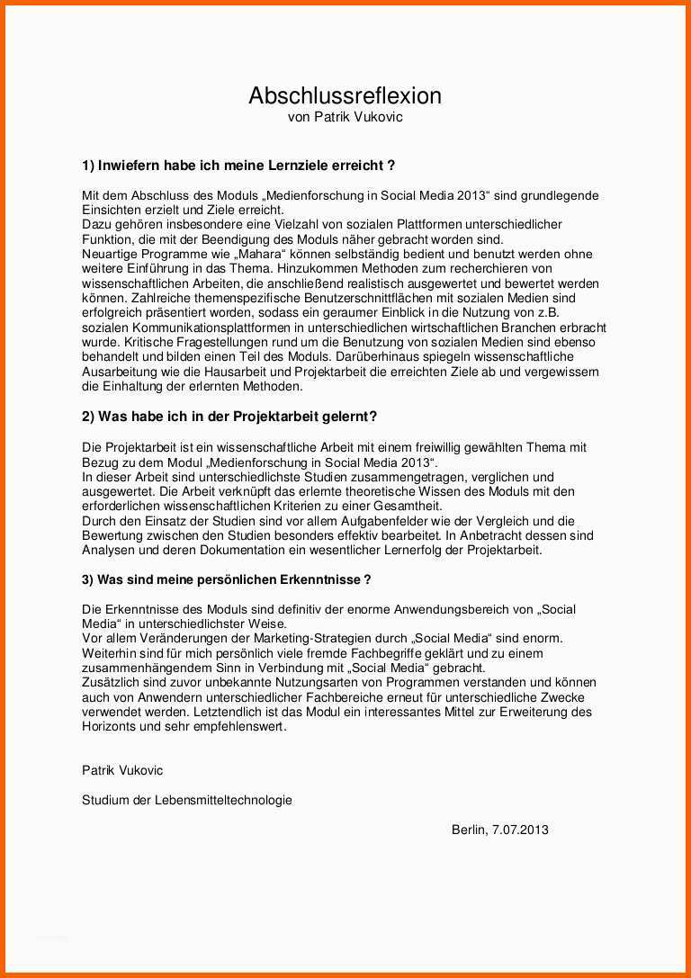 Hervorragen Abschlussreflexion
