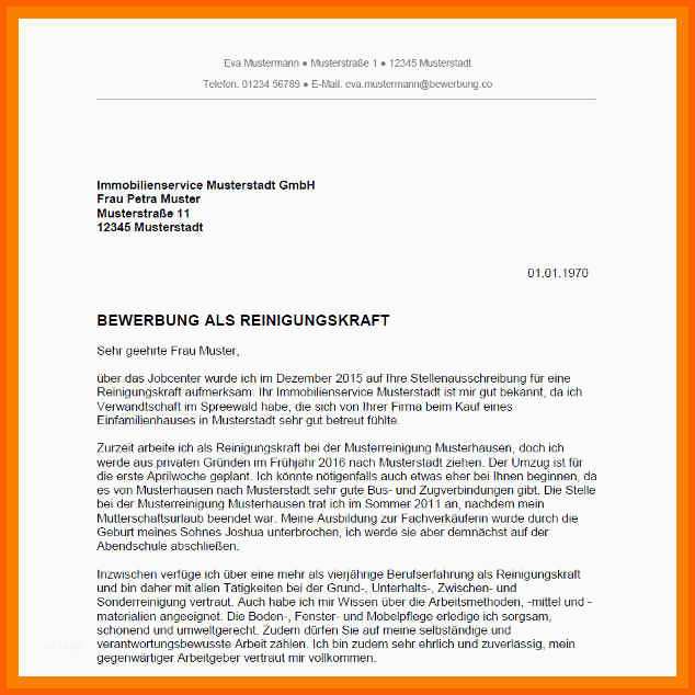 Hervorragen Bewerbungsschreiben Als Reinigungskraft Neu Bewerbung