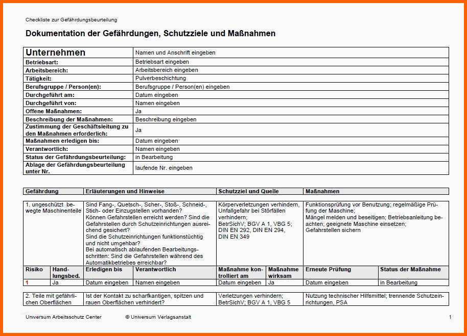Hervorragen Bg Gefährdungsbeurteilung Vorlage Erstaunlich